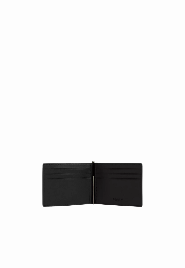 Coach Slim Money Clip Wallet Billfold In Tan Black CY059
