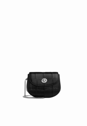 Coach Turnlock Card Case Crocodile Embossed In Black CZ425