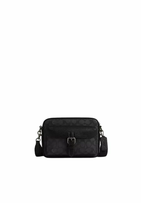 Coach Warner Crossbody Bag Signature Canvas In Charcoal Black CW217