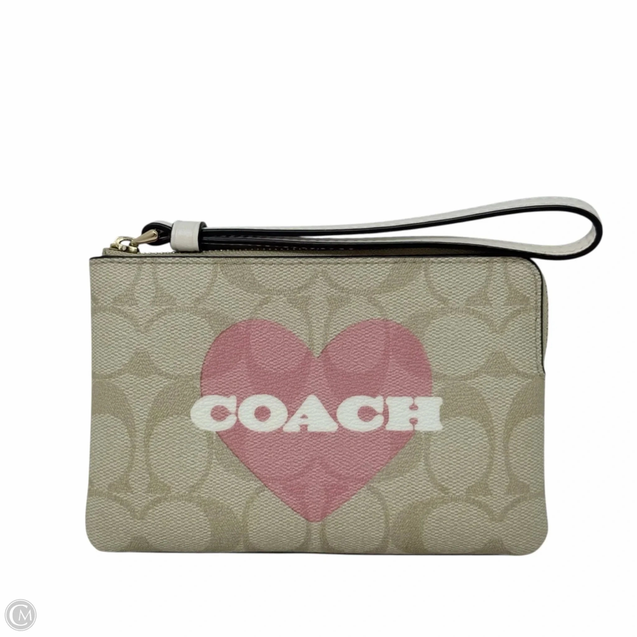 Corner Zip Wristlet In Signature Canvas With Heart Print Designer By Coach, Size: Medium