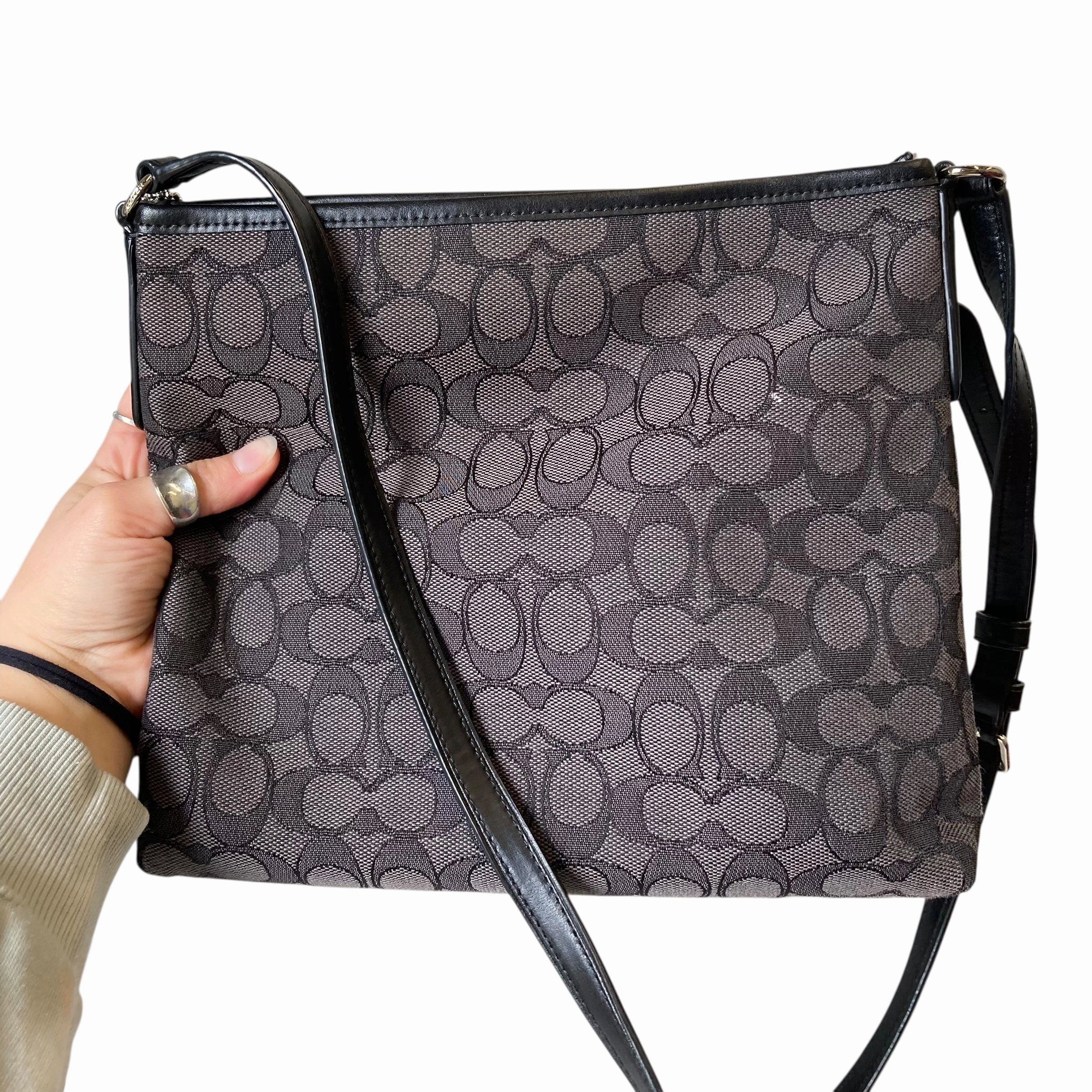 Crossbody Designer By Coach In Black & Grey, Size:Medium