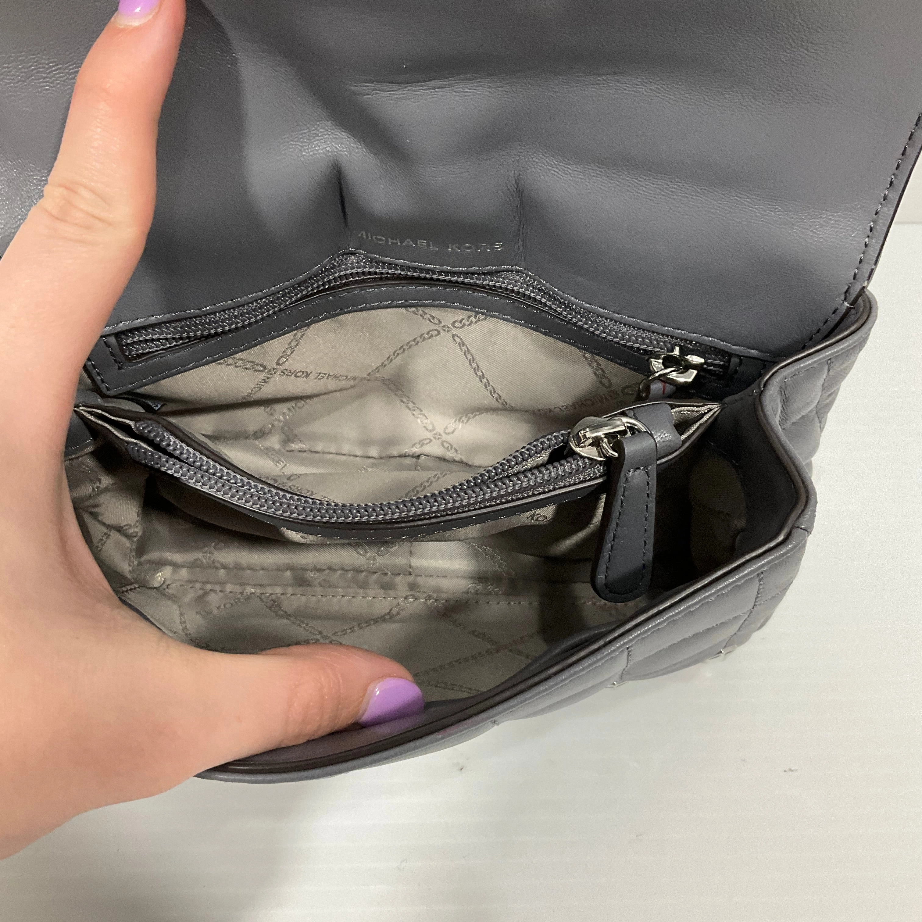 Crossbody Designer By Michael Kors In Grey, Size:Small