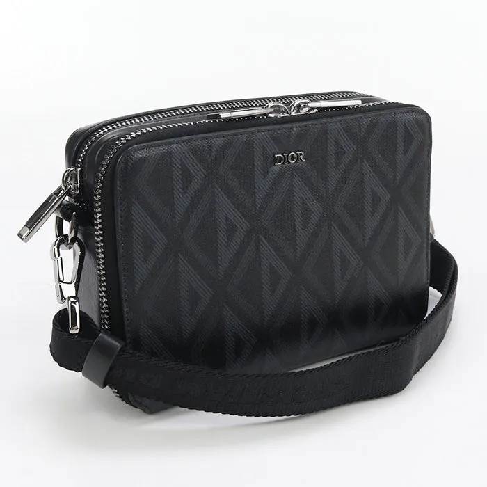 Dior 2ESBC119DCO Shoulder Bag CD diamond Zip Pouch with Strap PVC black mens(Unisex)
