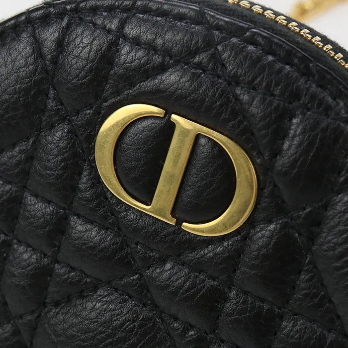 Dior S5092 UWHC Shoulder bag Dior Caro Pouch Round ChainShoulder Bag leather black Women