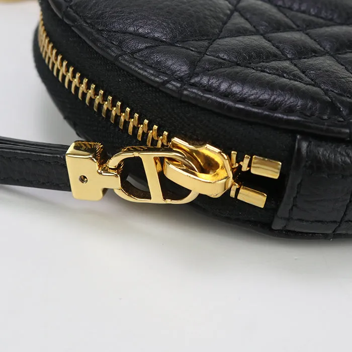 Dior S5092 UWHC Shoulder bag Dior Caro Pouch Round ChainShoulder Bag leather black Women