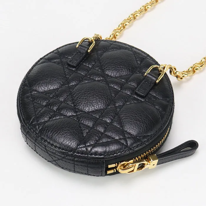 Dior S5092 UWHC Shoulder bag Dior Caro Pouch Round ChainShoulder Bag leather black Women