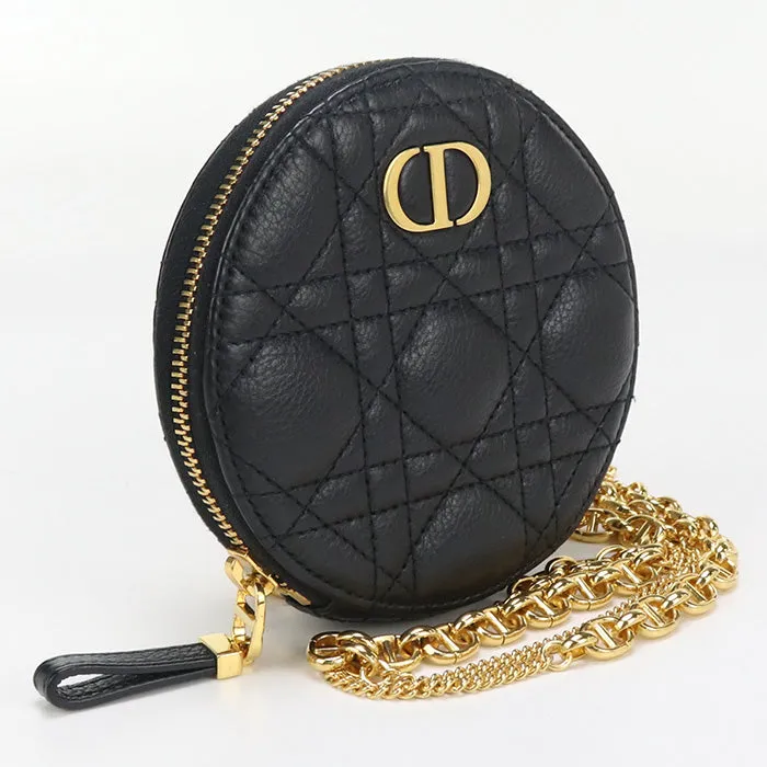 Dior S5092 UWHC Shoulder bag Dior Caro Pouch Round ChainShoulder Bag leather black Women