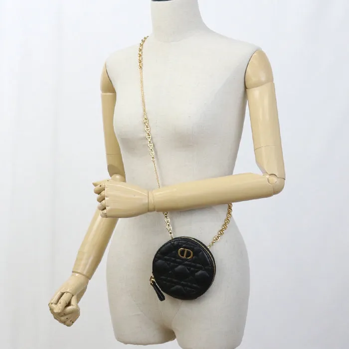 Dior S5092 UWHC Shoulder bag Dior Caro Pouch Round ChainShoulder Bag leather black Women