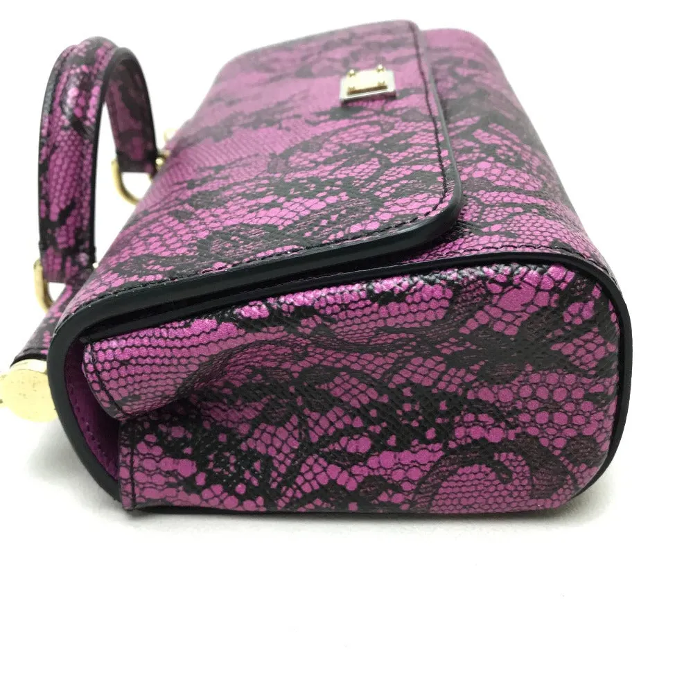 DOLCE&GABBANA Shoulder Bag leather Purple pink Lace Pattern Crossbody wallet bag