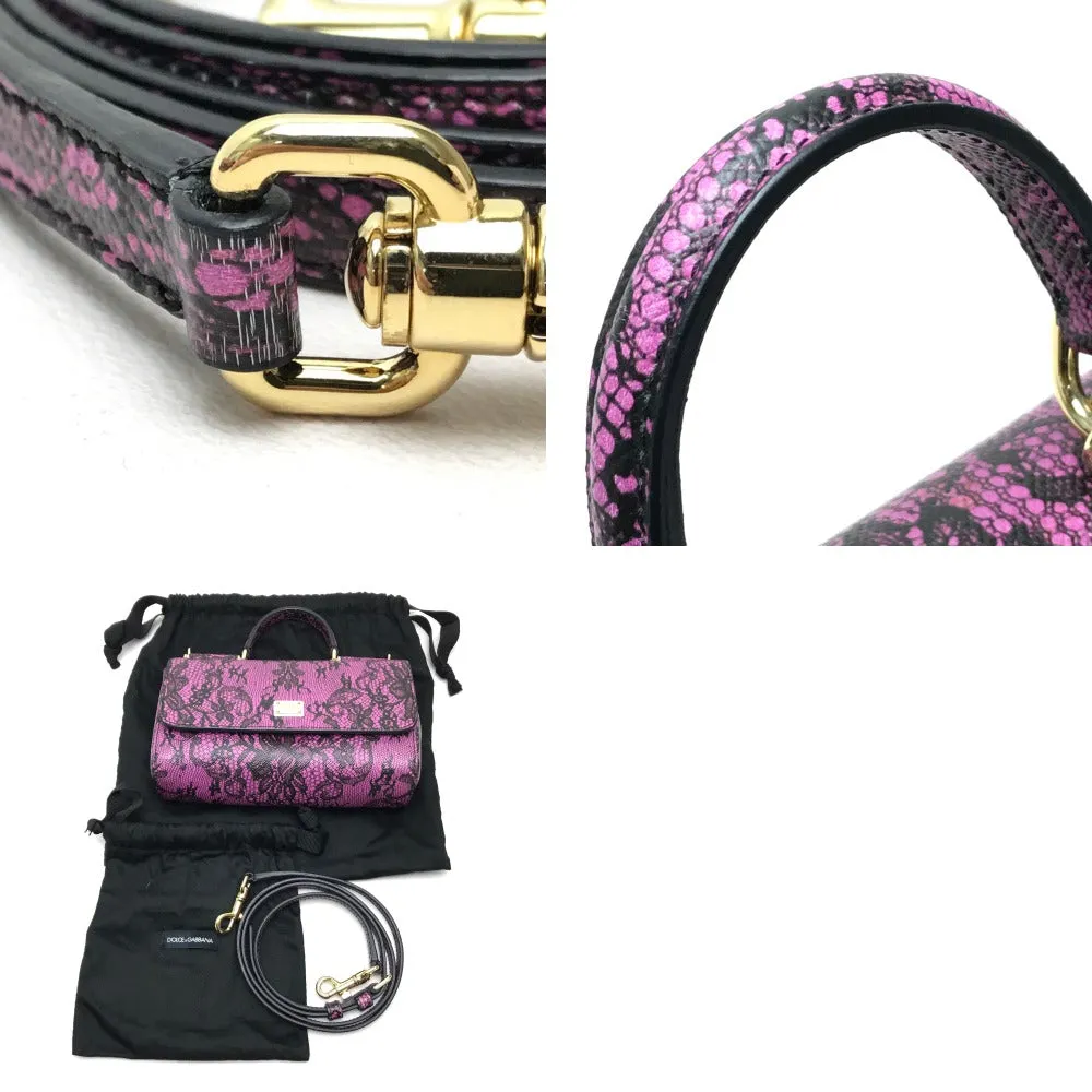 DOLCE&GABBANA Shoulder Bag leather Purple pink Lace Pattern Crossbody wallet bag