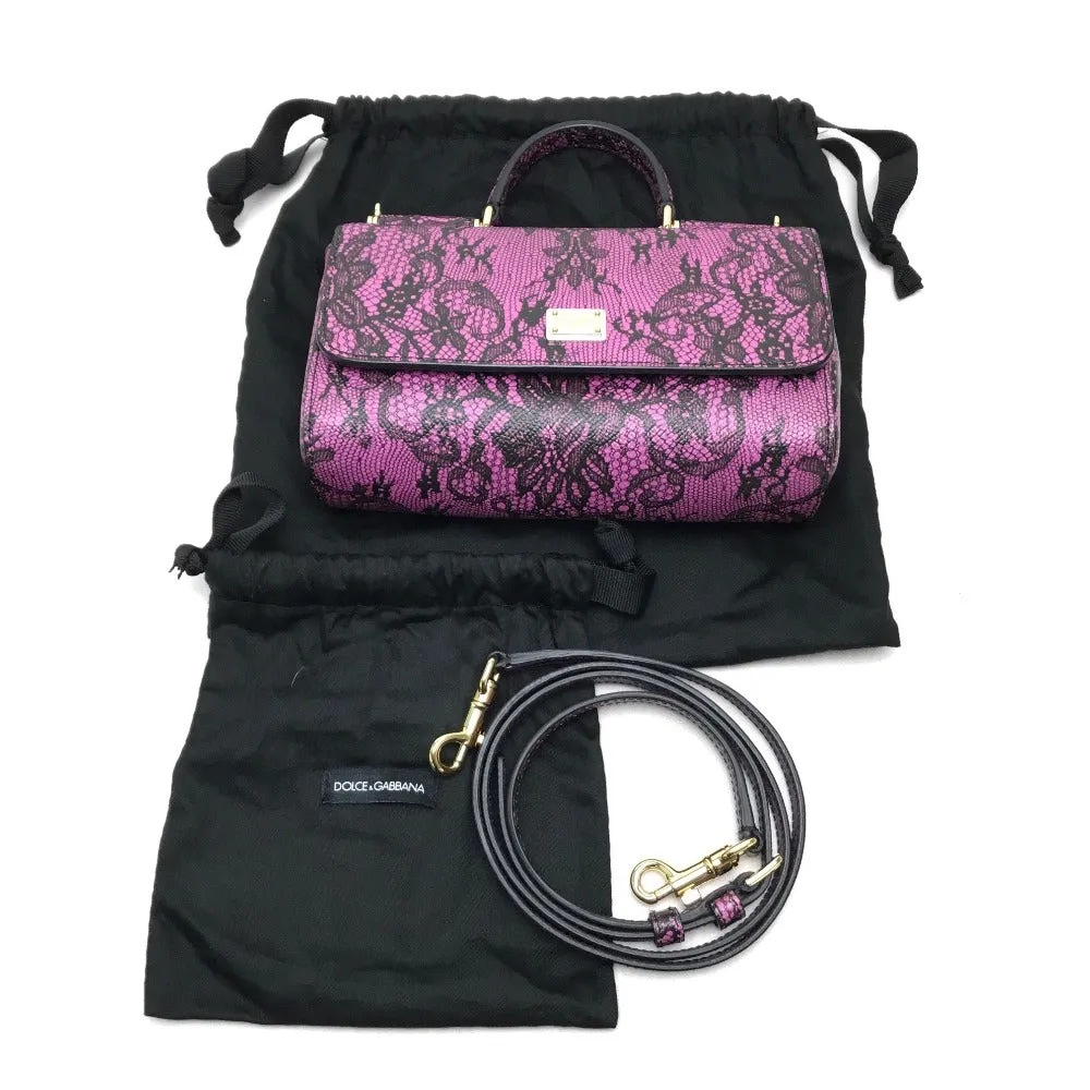 DOLCE&GABBANA Shoulder Bag leather Purple pink Lace Pattern Crossbody wallet bag