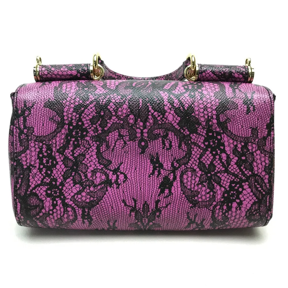 DOLCE&GABBANA Shoulder Bag leather Purple pink Lace Pattern Crossbody wallet bag