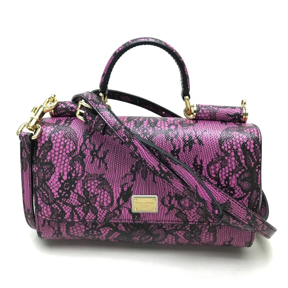 DOLCE&GABBANA Shoulder Bag leather Purple pink Lace Pattern Crossbody wallet bag