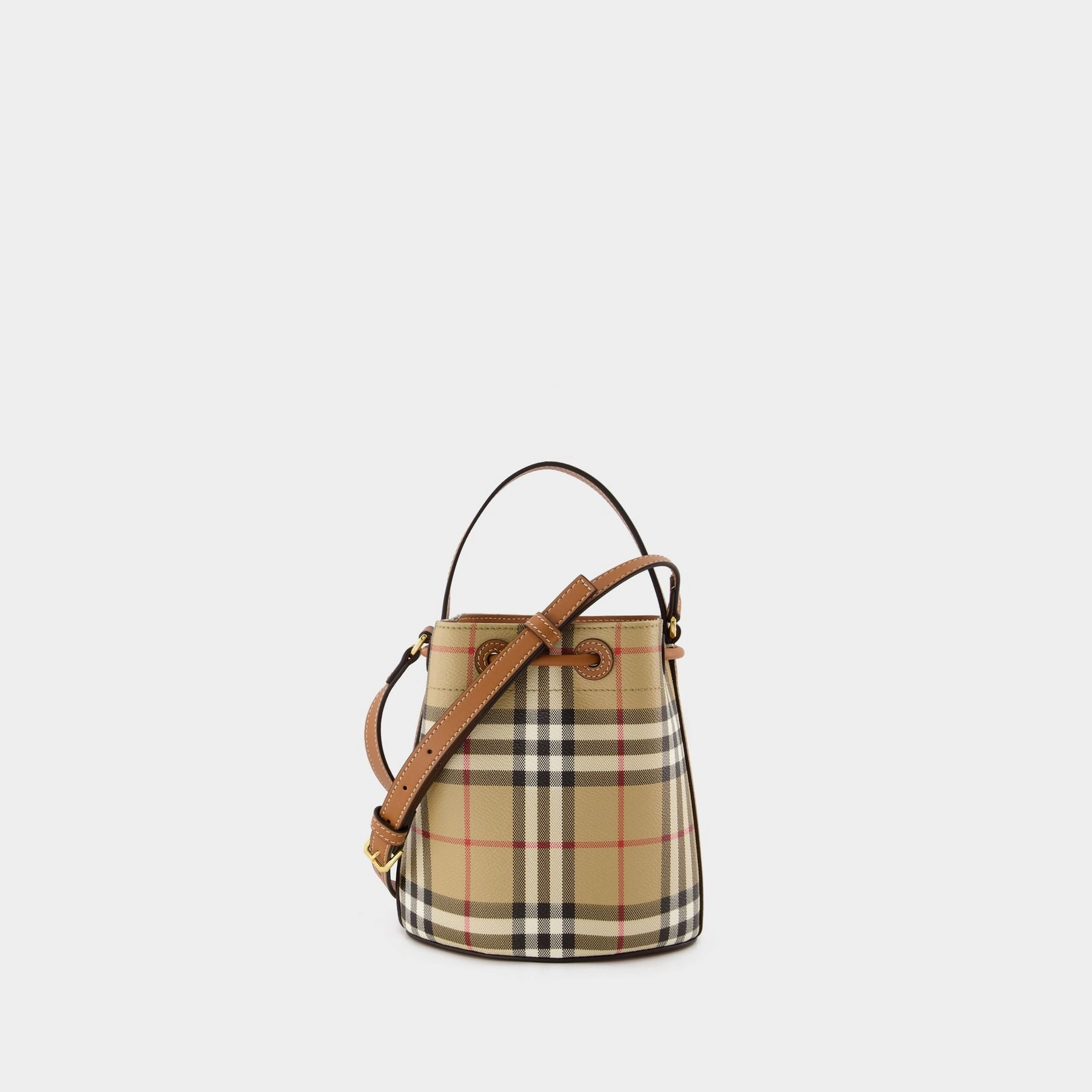 Drawstring Bucket Bag - Burberry - Synthetic Leather - Brown
