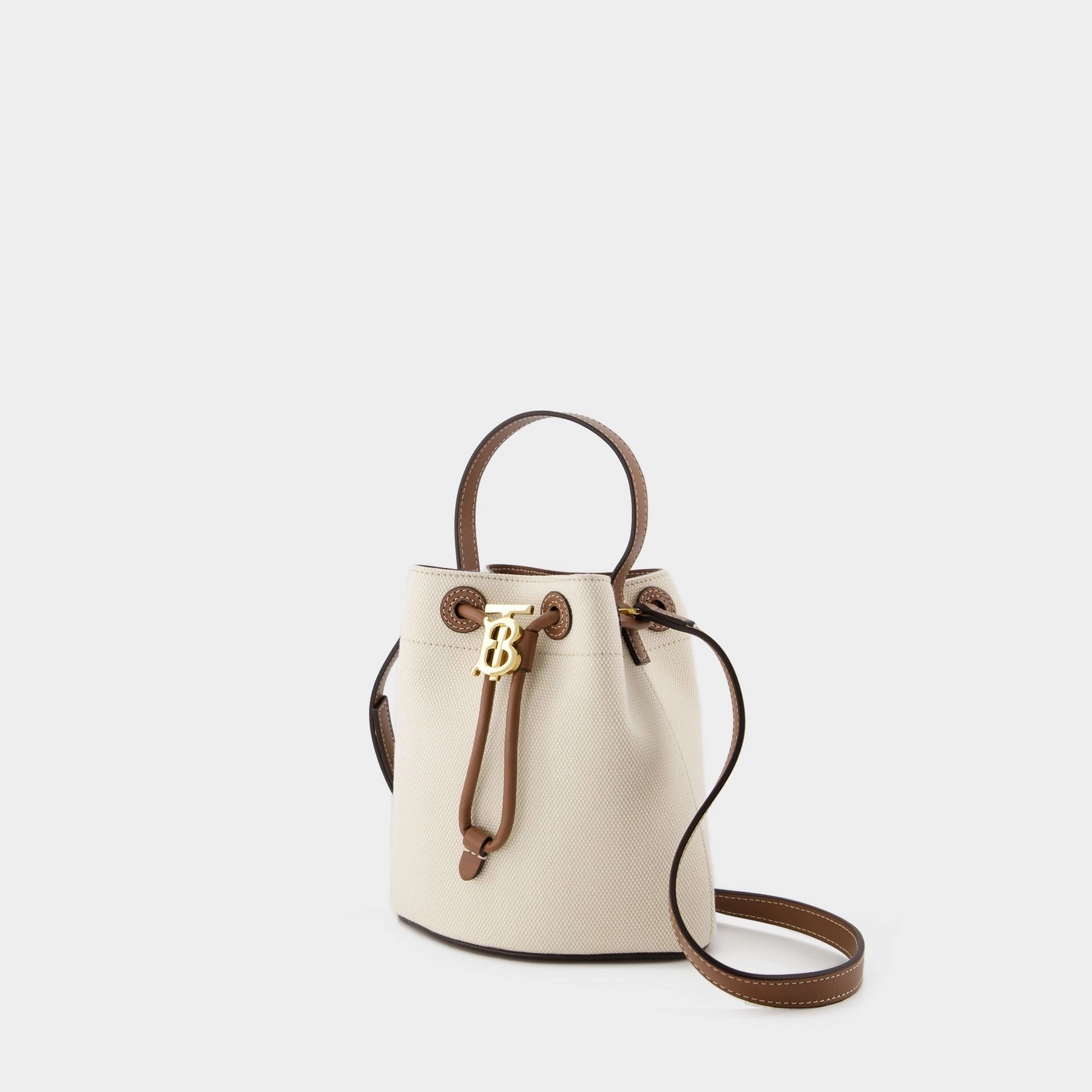Drawstring Bucket Hobo Bag - Burberry - Cotton - White