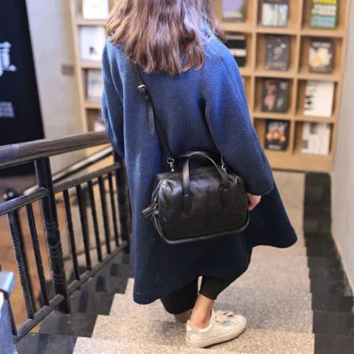 Fashion Women Brown Leather Boston Handbags Black Shoulder Bag Boston Crossbody Bags Purse