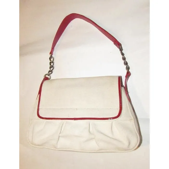 Fendi B Buckle Purses Ivory Canvas And Red Patent Leather Shoulder Bag