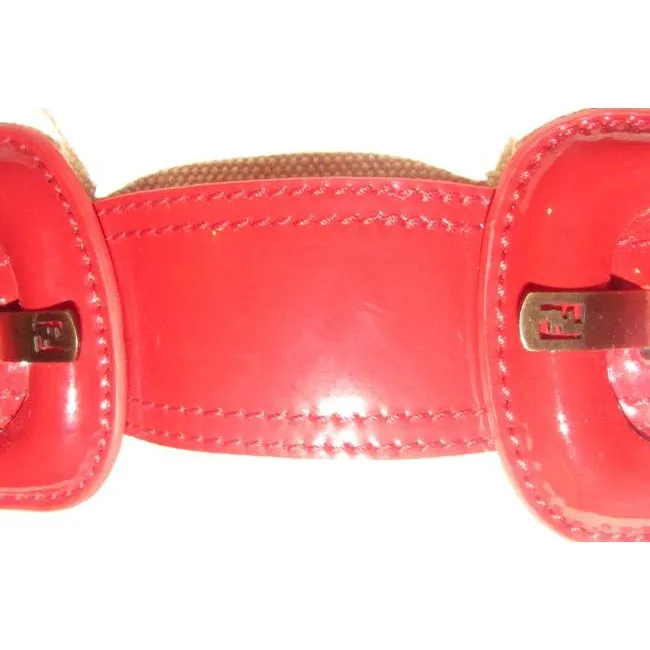 Fendi B Buckle Purses Ivory Canvas And Red Patent Leather Shoulder Bag