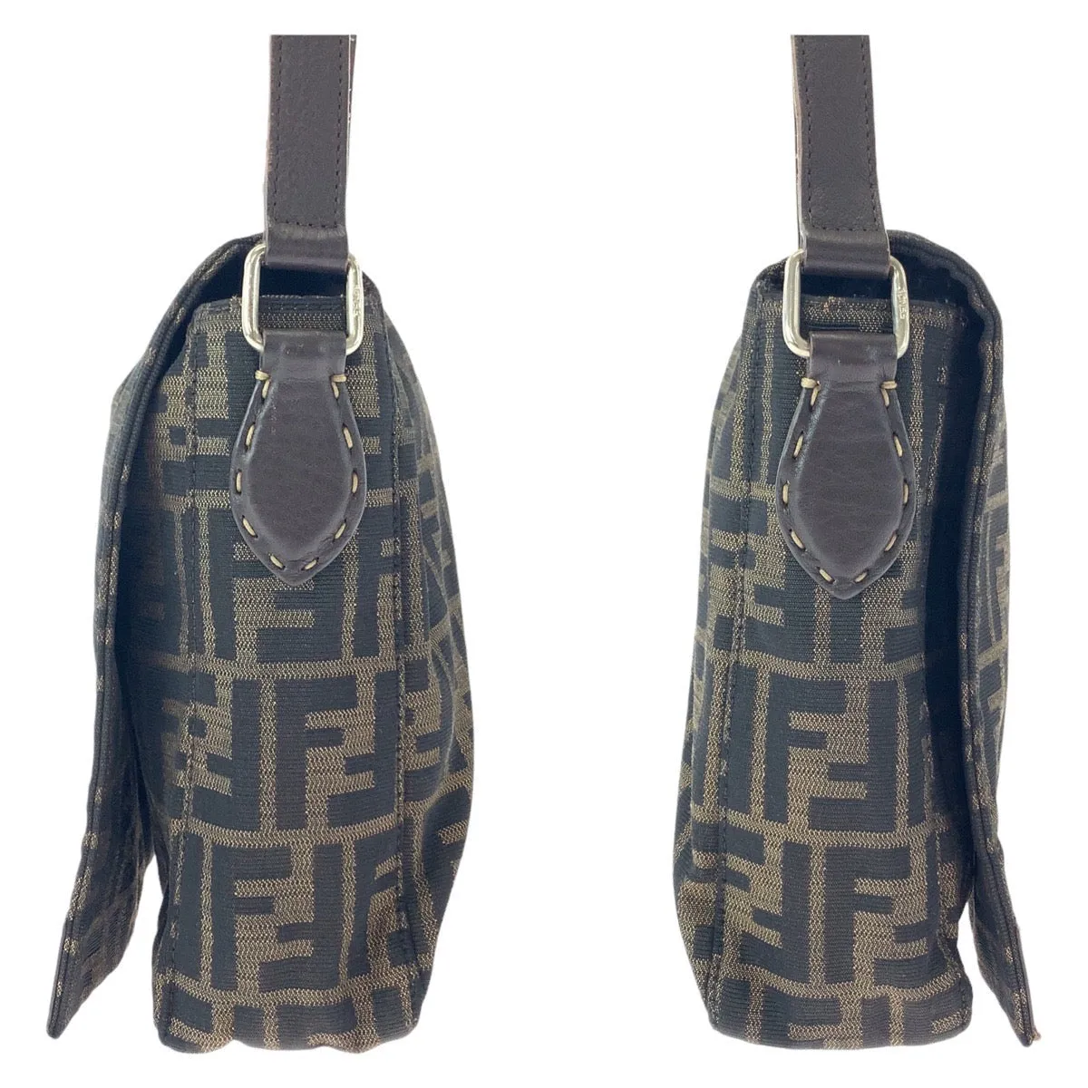 FENDI Shoulder Bag Canvas, Leather Brown Gold Metal Crossbody Shoulder Bag Messenger Bag Zucca Women Used