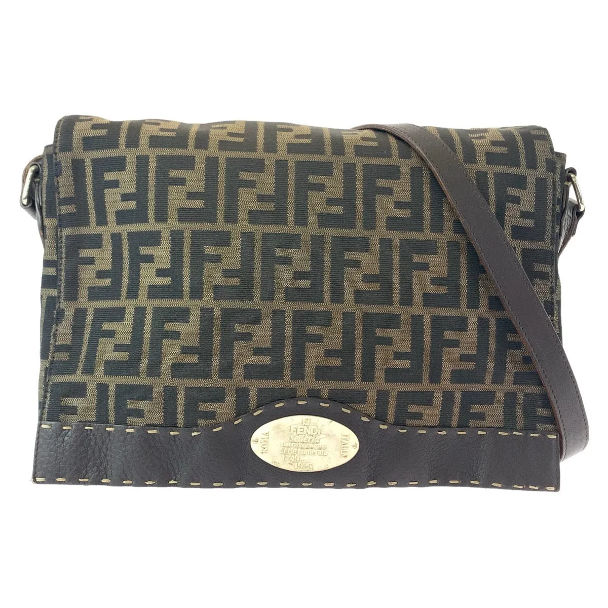 FENDI Shoulder Bag Canvas, Leather Brown Gold Metal Crossbody Shoulder Bag Messenger Bag Zucca Women Used