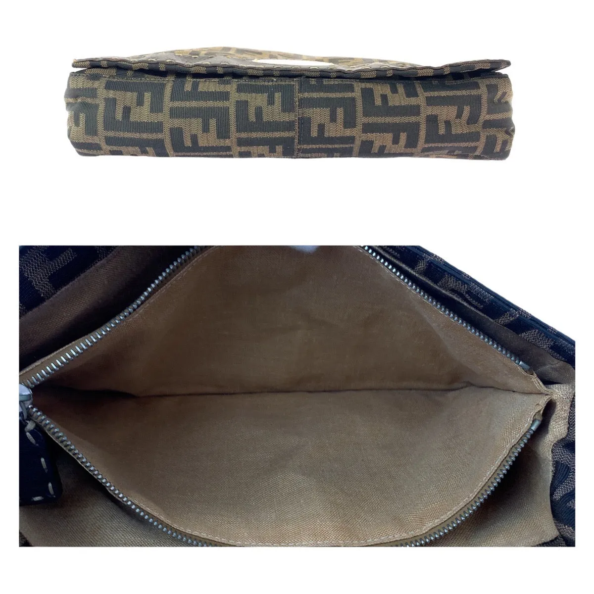 FENDI Shoulder Bag Canvas, Leather Brown Gold Metal Crossbody Shoulder Bag Messenger Bag Zucca Women Used