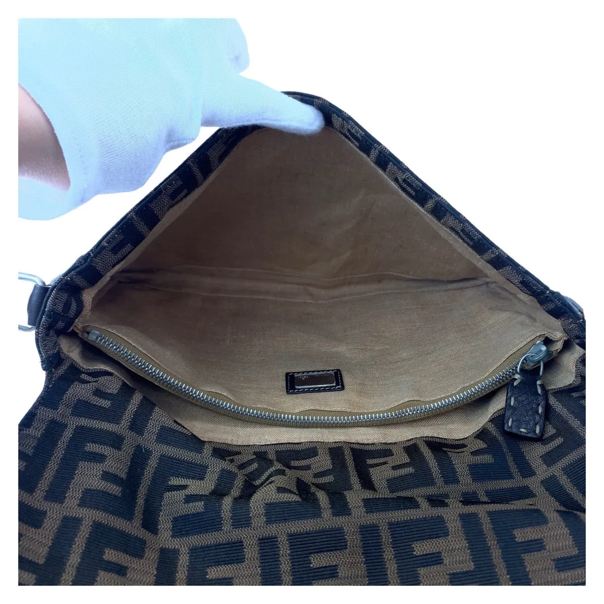 FENDI Shoulder Bag Canvas, Leather Brown Gold Metal Crossbody Shoulder Bag Messenger Bag Zucca Women Used