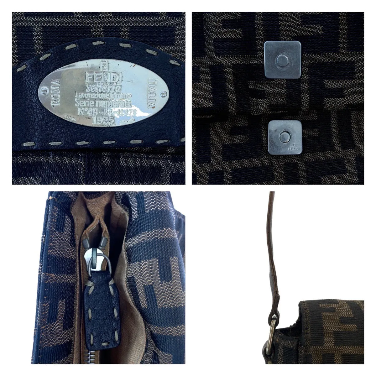FENDI Shoulder Bag Canvas, Leather Brown Gold Metal Crossbody Shoulder Bag Messenger Bag Zucca Women Used