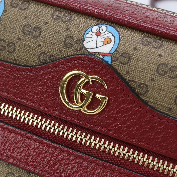 GUCCI 647784 Shoulder Bag Doraemon collaboration Mini bag pochette crossbody GG Supreme Canvas,leather beige Women