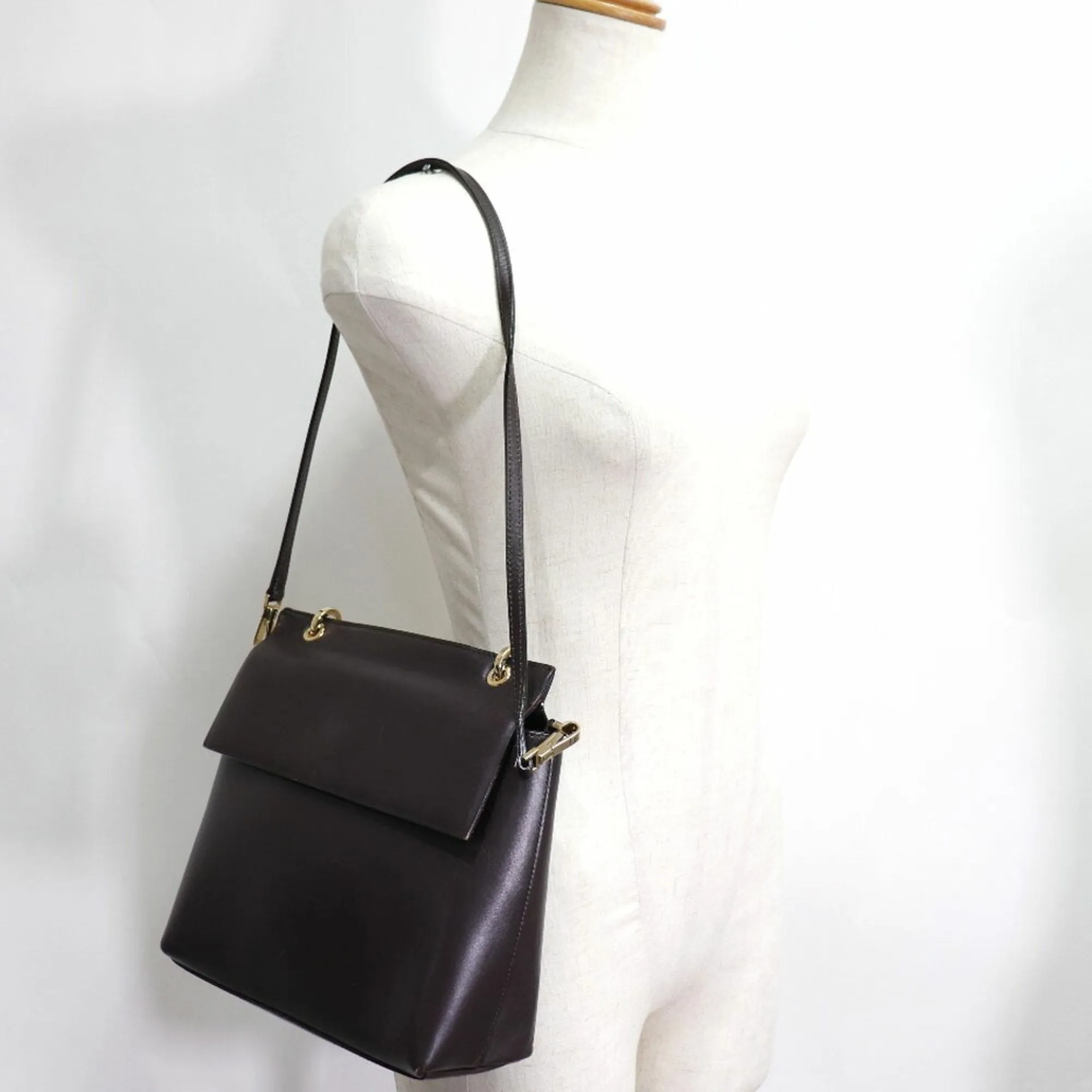 Gucci Bamboo 2WAY Shoulder 001 1887 Calf Brown Ladies Handbag