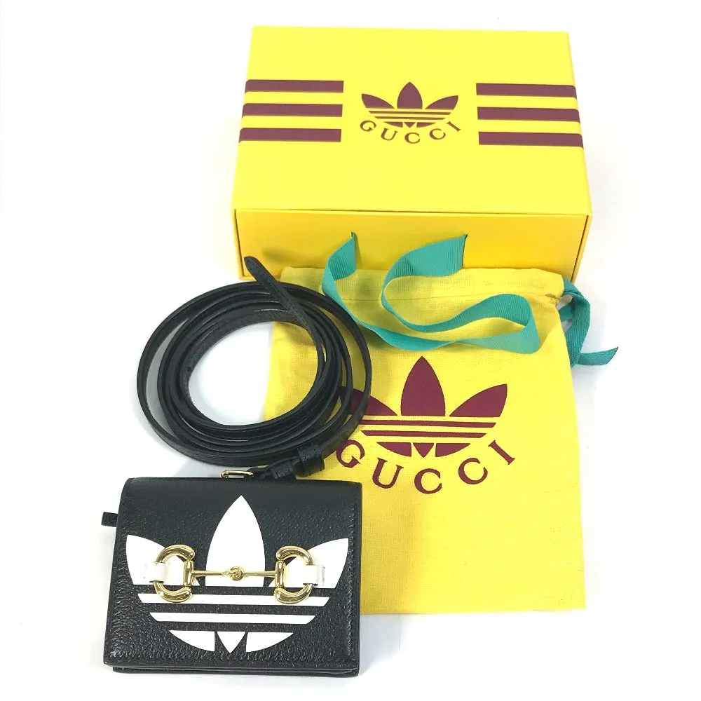 GUCCI Folded wallet 702248 leather black logo adidas collaboration Shoulder wallet Women Used
