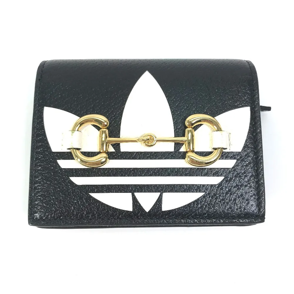 GUCCI Folded wallet 702248 leather black logo adidas collaboration Shoulder wallet Women Used