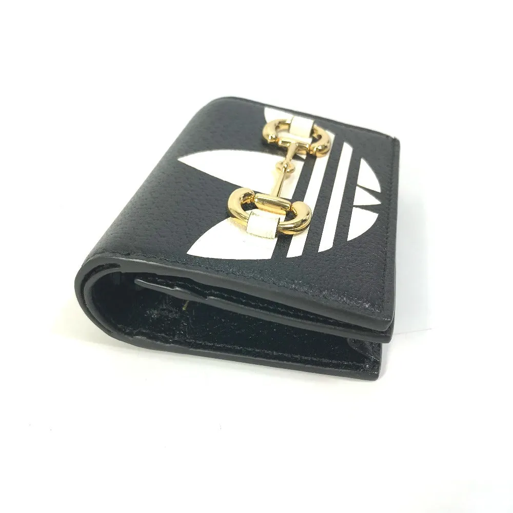 GUCCI Folded wallet 702248 leather black logo adidas collaboration Shoulder wallet Women Used
