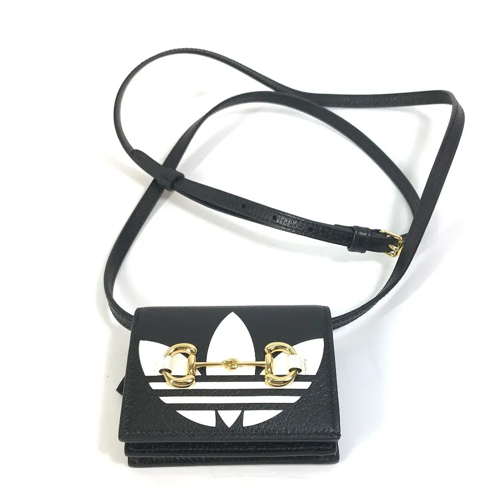 GUCCI Folded wallet 702248 leather black logo adidas collaboration Shoulder wallet Women Used