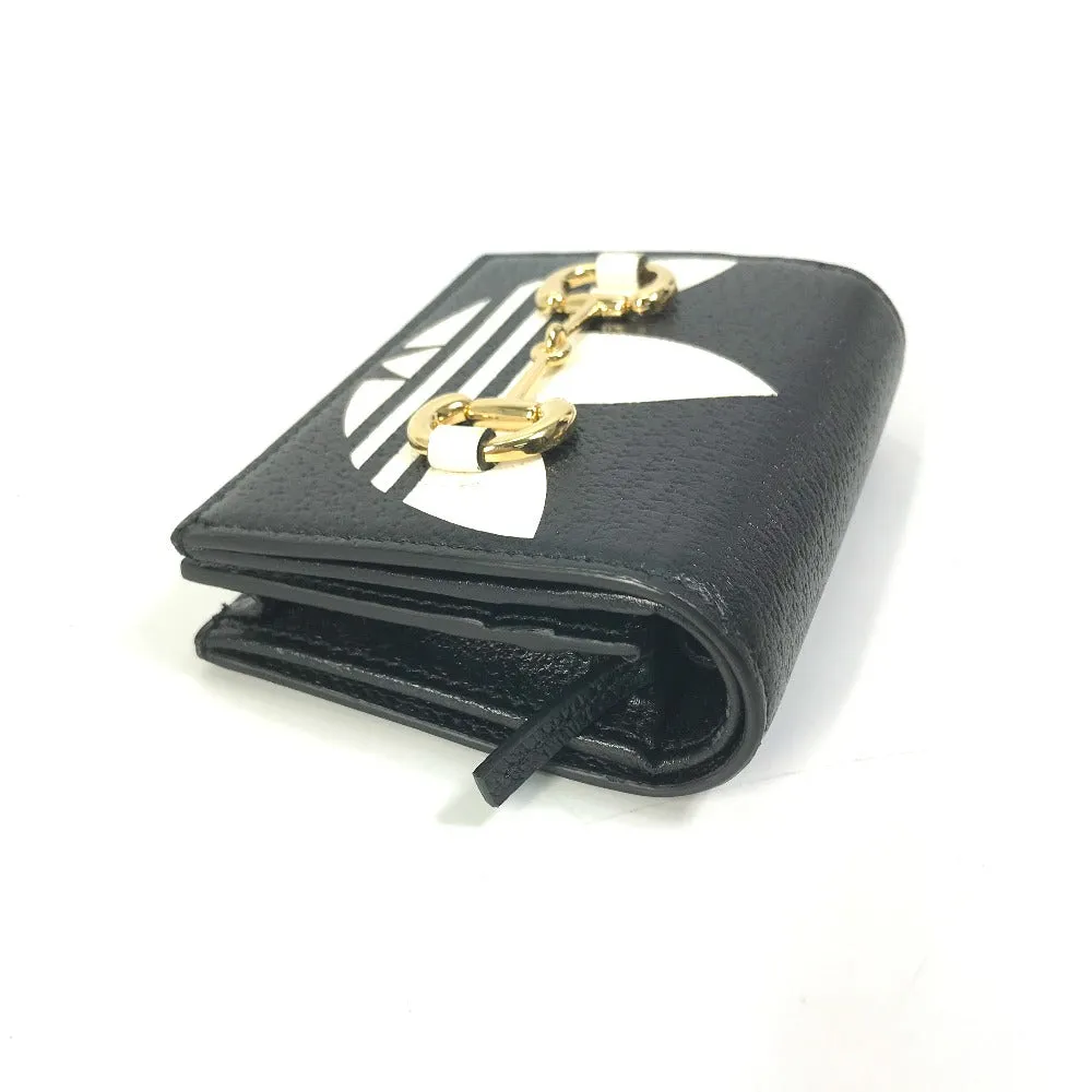 GUCCI Folded wallet 702248 leather black logo adidas collaboration Shoulder wallet Women Used