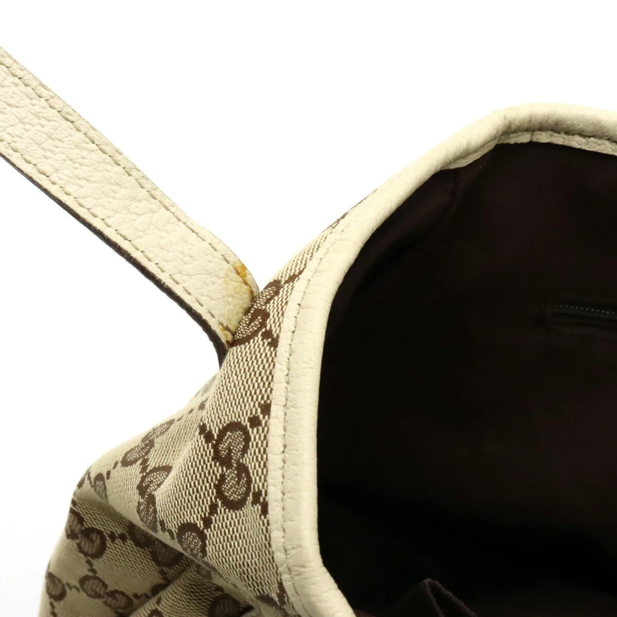 GUCCI GG Canvas Tote Bag Shoulder Leather Khaki Beige Light 130736