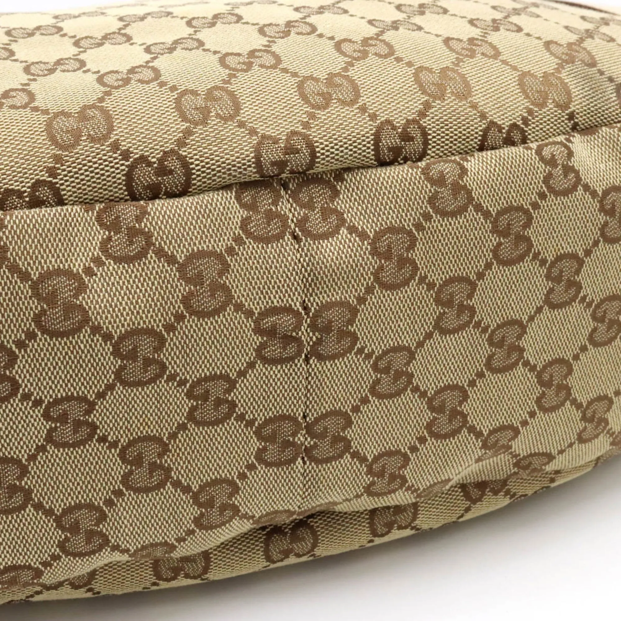 GUCCI GG Canvas Tote Bag Shoulder Leather Khaki Beige Light 130736