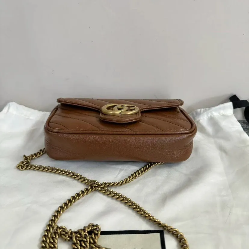 Gucci GG Marmont Brown Leather Small Shoulder Bag