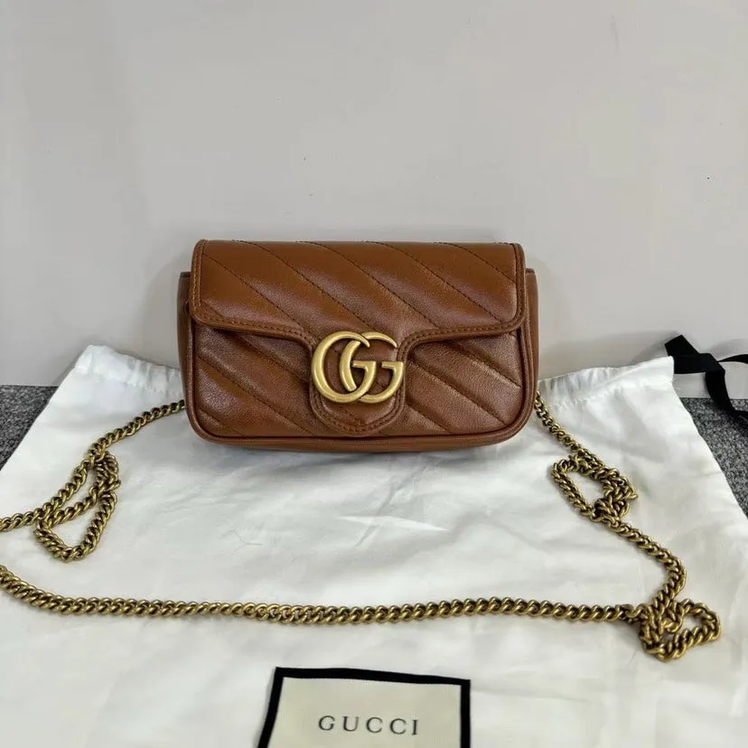 Gucci GG Marmont Brown Leather Small Shoulder Bag