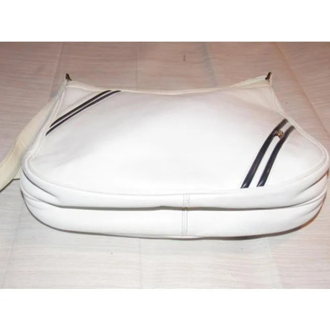 Gucci Gg Supreme Hobo With Dimensional Diagonal White Leathernavy Stripes Shoulder Bag