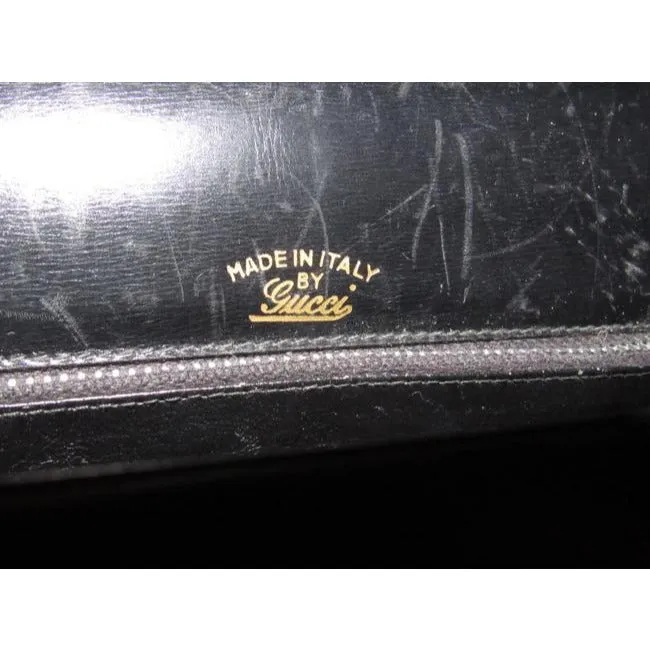 Gucci One Of A Kindearly Supple Black Leather With Navy And Red Stripe Accents Canvas Shoulder Bag