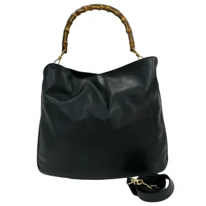 GUCCI Shoulder Bag leather black Bamboo Old Gucci