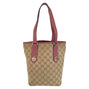 GUCCI Tote Bag 153361 GG canvas, leather Beige Pink Gold Metal Tote Bag Shoulder Bag Women Used