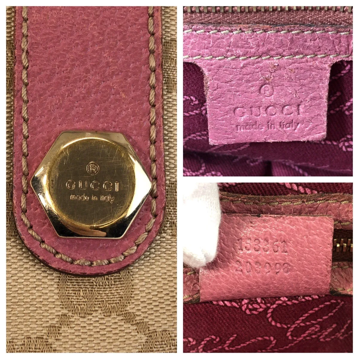 GUCCI Tote Bag 153361 GG canvas, leather Beige Pink Gold Metal Tote Bag Shoulder Bag Women Used