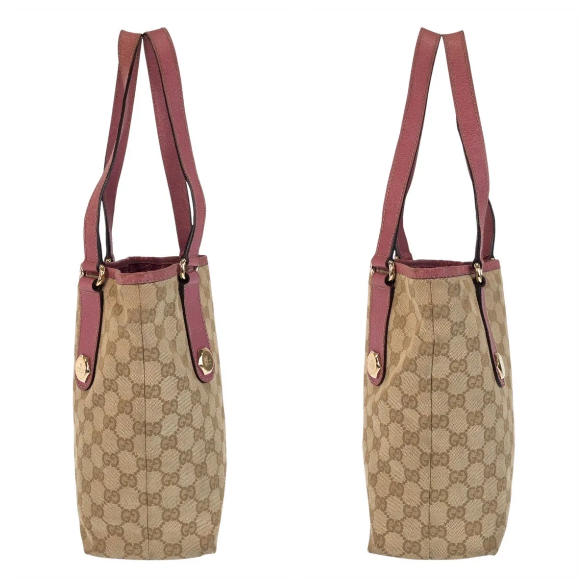 GUCCI Tote Bag 153361 GG canvas, leather Beige Pink Gold Metal Tote Bag Shoulder Bag Women Used