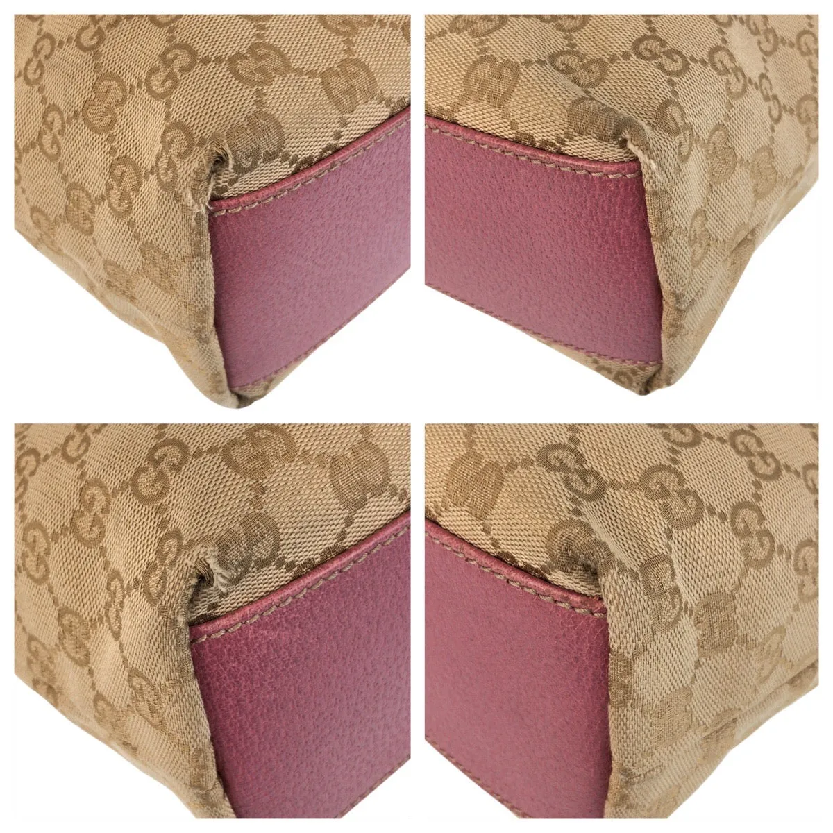 GUCCI Tote Bag 153361 GG canvas, leather Beige Pink Gold Metal Tote Bag Shoulder Bag Women Used