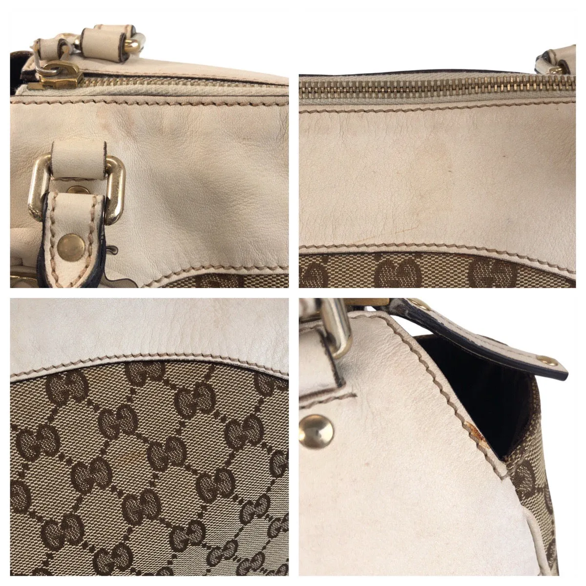 GUCCI Tote Bag 189828 GG canvas, leather Beige Ivory Gold Metal Tote Bag Shoulder Bag Trophy Women Used