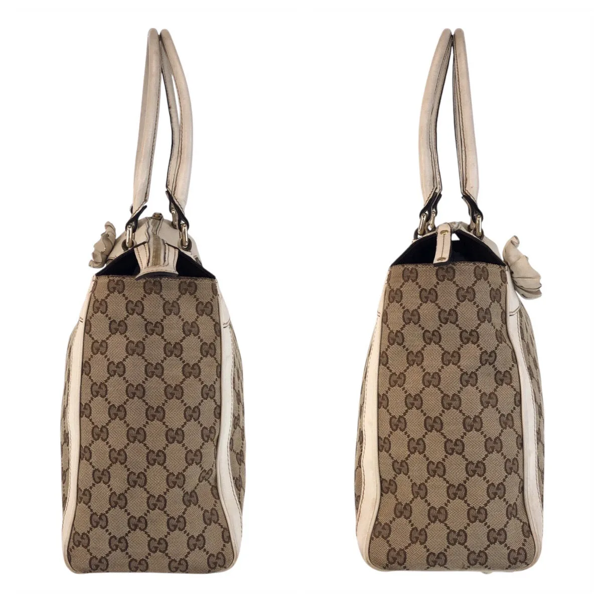 GUCCI Tote Bag 189828 GG canvas, leather Beige Ivory Gold Metal Tote Bag Shoulder Bag Trophy Women Used