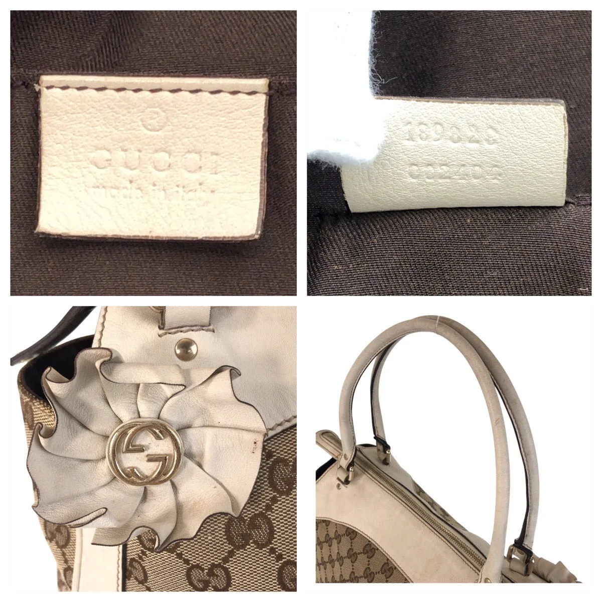 GUCCI Tote Bag 189828 GG canvas, leather Beige Ivory Gold Metal Tote Bag Shoulder Bag Trophy Women Used