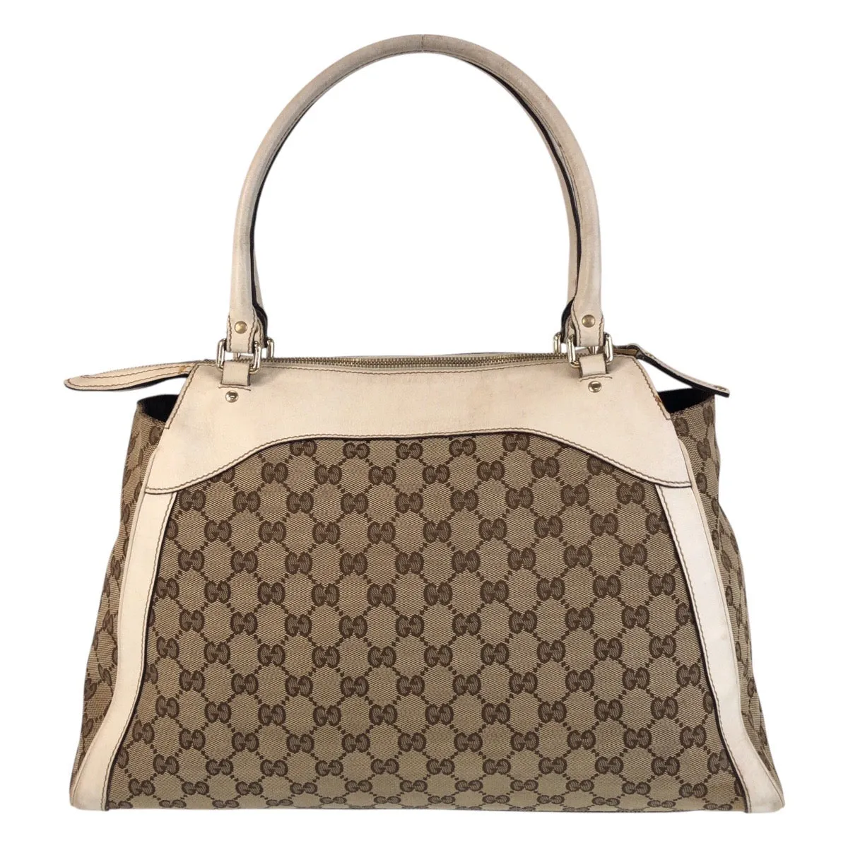 GUCCI Tote Bag 189828 GG canvas, leather Beige Ivory Gold Metal Tote Bag Shoulder Bag Trophy Women Used