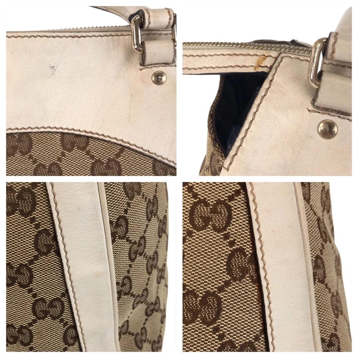 GUCCI Tote Bag 189828 GG canvas, leather Beige Ivory Gold Metal Tote Bag Shoulder Bag Trophy Women Used